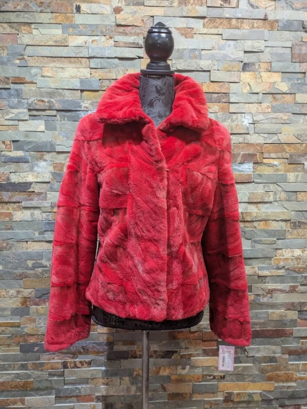 Real Sheared Dyed Red Mink Sections Bomber Jacket Small, Genuine Vintage Fur